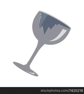 Cracked wine transparent glass object, broken piece used to drink, garbage outdated item closeup, vector illustration isolated on white background. Cracked Wine Glass Object Vector Illustration