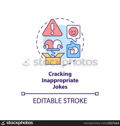 Cracking inappropriate jokes concept icon. Be respectful. Business etiquette abstract idea thin line illustration. Isolated outline drawing. Editable stroke. Arial, Myriad Pro-Bold fonts used. Cracking inappropriate jokes concept icon
