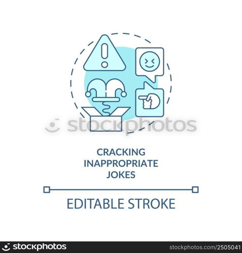 Cracking inappropriate jokes turquoise concept icon. Business etiquette abstract idea thin line illustration. Isolated outline drawing. Editable stroke. Arial, Myriad Pro-Bold fonts used. Cracking inappropriate jokes turquoise concept icon