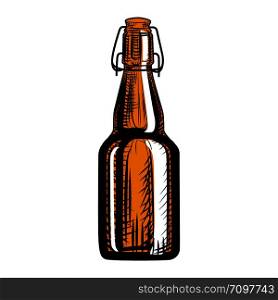 Craft beer bottle. Engraving style. Hand drawn vector illustration isolated on white background.. Craft beer bottle. Engraving style. Hand drawn illustration isolated
