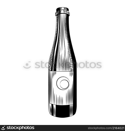 Craft beer bottle template. Hand drawn cider bottle isolated on white background. Vintage engraved style. Vector illustration. Craft beer bottle template. Hand drawn cider bottle isolated on white background.