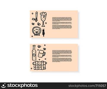 Craft beer elements cards set in doodle style. Templates with pub symbols and lettering. Vector illustration.