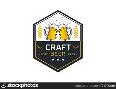 Craft beer logo icon emblem design. Rough Handmade Alcohol Banner. badge isolated on white background vector illustration