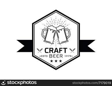 Craft beer logo icon emblem design. Rough Handmade Alcohol Banner. badge isolated on white background vector illustration