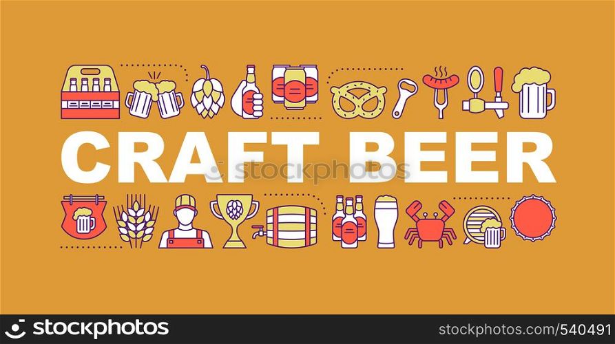 Craft beer word concepts banner. Pub. Brewery. Isolated lettering typography idea with linear icons. Craft brewing. Microbrewery. Vector outline illustration. Craft beer word concepts banner