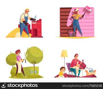 Craftsman concept icons set with potter and gardener flat isolated vector illustration