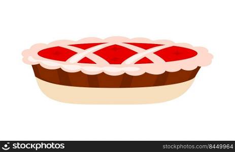 Cranberry pie semi flat color vector object. Holiday dessert. Full sized item on white. Preparing dish for Thanksgiving dinner. Simple cartoon style illustration for web graphic design and animation. Cranberry pie semi flat color vector object