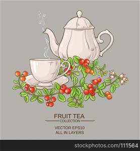 cranberry tea cup and teapot. cranberry cup of tea and teapot illustration