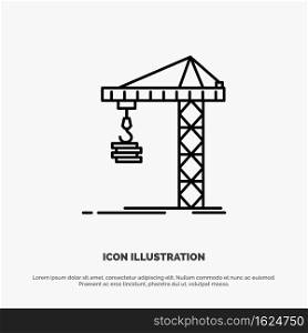 Crane, Building, Construction, Constructing, Tower Line Icon Vector