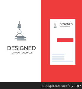 Crane, Building, Construction, Harbor, Hook Grey Logo Design and Business Card Template