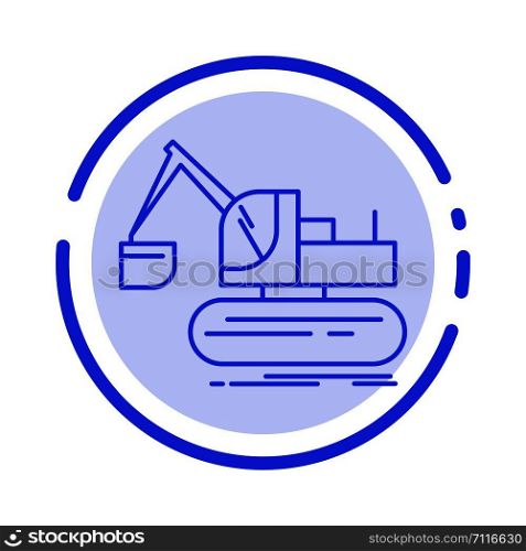Crane, Construction, Lift, Truck Blue Dotted Line Line Icon