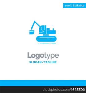 Crane, Construction, Lift, Truck Blue Solid Logo Template. Place for Tagline