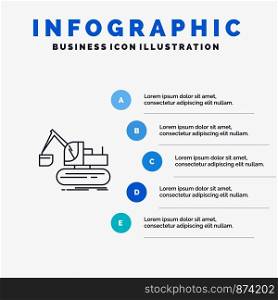 Crane, Construction, Lift, Truck Line icon with 5 steps presentation infographics Background