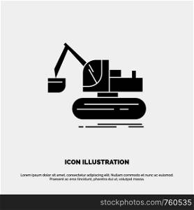 Crane, Construction, Lift, Truck solid Glyph Icon vector