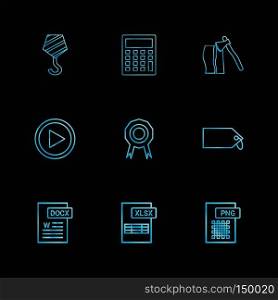 Crane hook , calculator , axe , video , medal , badge , tag , png , xlxs , excel , docx ,icon, vector, design,  flat,  collection, style, creative,  icons