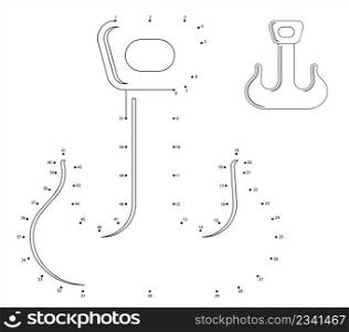 Crane Hook Icon Connect The Dots, Tow Hook, Lifting Hook With A Safety Latch Vector Art Illustration, Puzzle Game Containing A Sequence Of Numbered Dots
