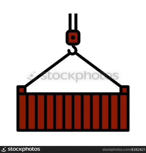 Crane Hook Lifting Container. Editable Bold Outline With Color Fill Design. Vector Illustration.