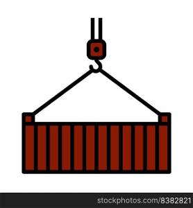 Crane Hook Lifting Container. Editable Bold Outline With Color Fill Design. Vector Illustration.