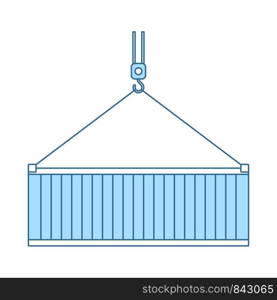 Crane Hook Lifting Container. Thin Line With Blue Fill Design. Vector Illustration.