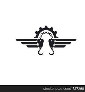 Crane hook with wings,gear,chain vector illustration template design