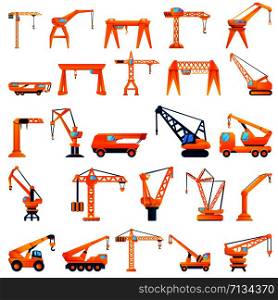 Crane icons set. Cartoon set of crane vector icons for web design. Crane icons set, cartoon style
