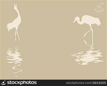 crane silhouette on old paper, vector illustration