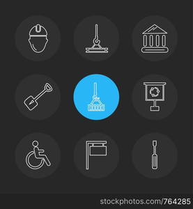 crane , spade , screw driver , hardware , tools , constructions , labour , icon, vector, design, flat, collection, style, creative, icons , wrench , work ,