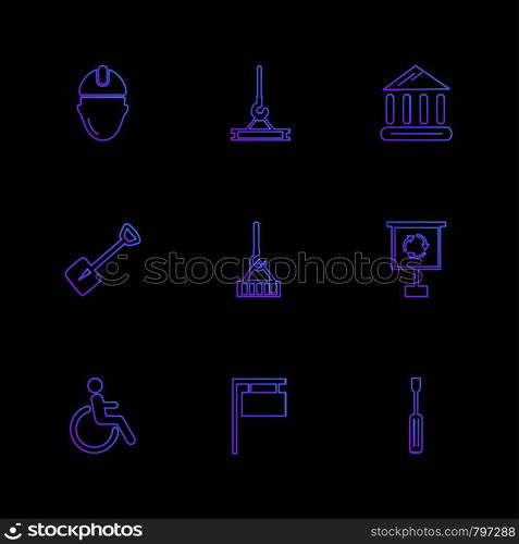 crane , spade , screw driver , hardware , tools , constructions , labour , icon, vector, design, flat, collection, style, creative, icons , wrench , work ,