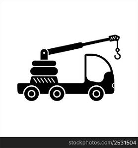 Crane Truck Icon, Crane Mounted On Truck, Towing Service Truck Vector Art Illustration