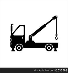 Crane Truck Icon, Crane Mounted On Truck, Towing Service Truck Vector Art Illustration