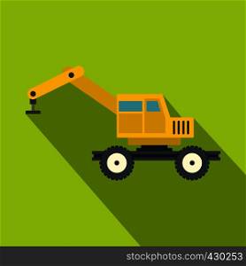 Crane truck icon. Flat illustration of crane truck vector icon for web. Crane truck icon, flat style