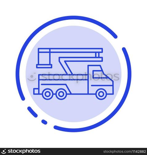 Crane, Truck, Lift, Lifting, Transport Blue Dotted Line Line Icon