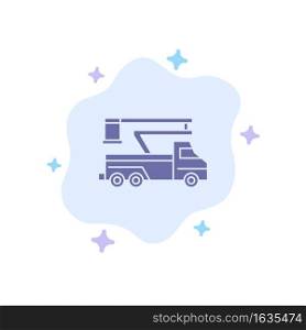 Crane, Truck, Lift, Lifting, Transport Blue Icon on Abstract Cloud Background