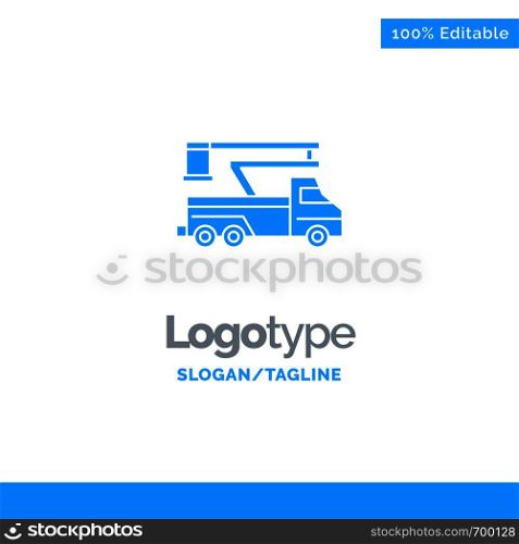 Crane, Truck, Lift, Lifting, Transport Blue Solid Logo Template. Place for Tagline