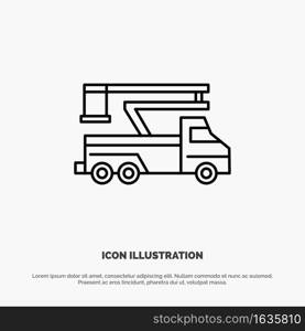 Crane, Truck, Lift, Lifting, Transport Line Icon Vector