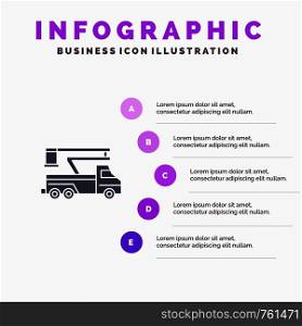 Crane, Truck, Lift, Lifting, Transport Solid Icon Infographics 5 Steps Presentation Background