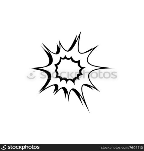 Crash in wall, isolated comic burst. Vector bang sign, retro monochrome fight trail icon. Bang or comic burst isolated crash sign