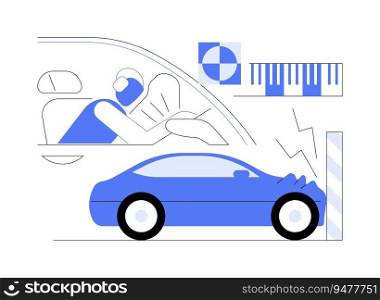 Crash test abstract concept vector illustration. New modern car crash test with mannequin, automobile safety, vehicle engineering, transportation industry, car protection abstract metaphor.. Crash test abstract concept vector illustration.