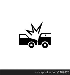 Crashed Cars. Flat Vector Icon. Simple black symbol on white background. Crashed Cars Flat Vector Icon