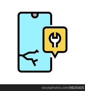 crashed phone screen repair color icon vector. crashed phone screen repair sign. isolated symbol illustration. crashed phone screen repair color icon vector illustration