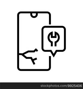 crashed phone screen repair line icon vector. crashed phone screen repair sign. isolated contour symbol black illustration. crashed phone screen repair line icon vector illustration