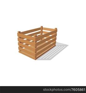 Crate of wooden planks isolated container. Vector drawer to store vegetables and harvest. Wooden box or empty container isolated crate
