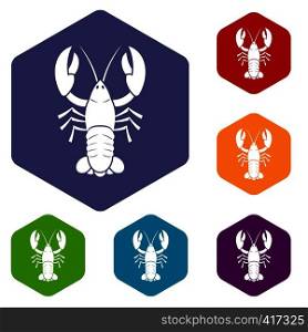 Crawfish icons set rhombus in different colors isolated on white background. Crawfish icons set