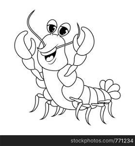 crawfish outline cartoon cute character illustration isolated on white background