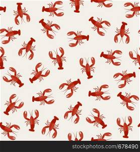 Crawfish seamless pattern. Flat illustration of red lobsters.. Lobster seamless pattern.
