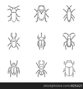 Crawling beetles icons set. Outline illustration of 9 crawling beetles vector icons for web. Crawling beetles icons set, outline style