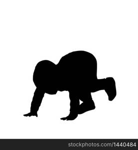 Crawling boy silhouette on white background, vector illustration