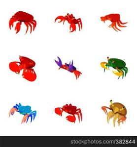 Crayfish icons set. Cartoon illustration of 9 crayfish vector icons for web. Crayfish icons set, cartoon style