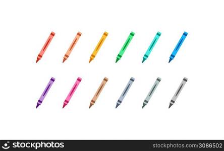 Crayons rainbow icon set. Wax pencils illustration symbol. Sign colorful pencils vector flat.