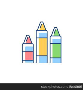 Crayons RGB color icon. Art classroom. Use for drawing and coloring. Paraffin wax and color pigment. Teaching supplies for elementary school. Isolated vector illustration. Simple filled line drawing. Crayons RGB color icon